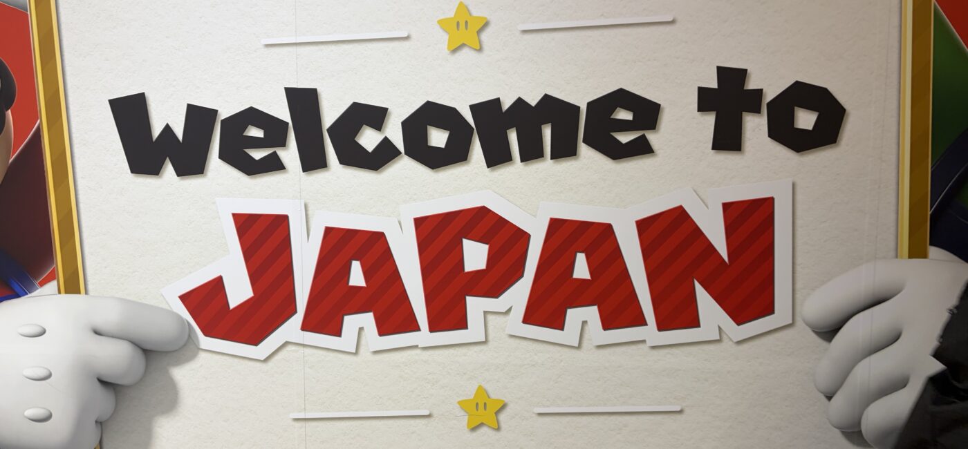 A "welcome to Japan" board in cartoon style